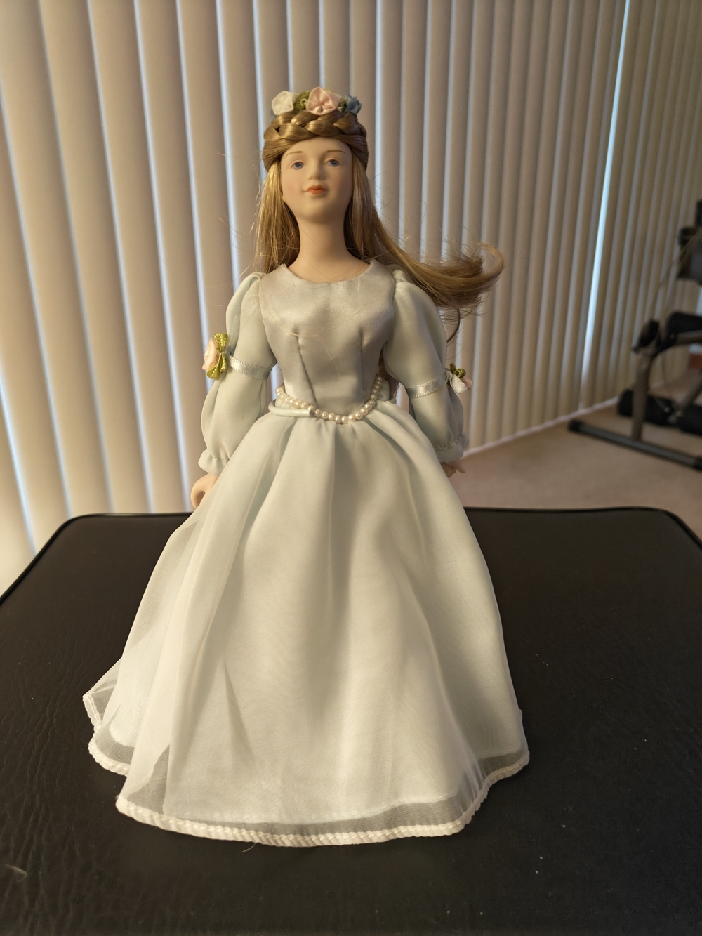 Avon Porcelain Doll in Pale Blue Gown with Floral Crown